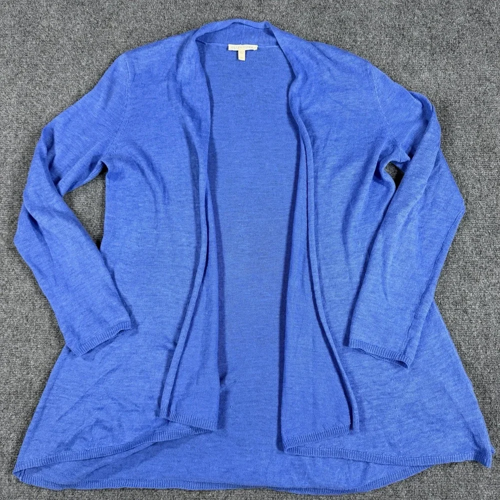 Eileen Fisher Linen Cardigan Sweater Womens XS Blue Open Front Knit Lightweight